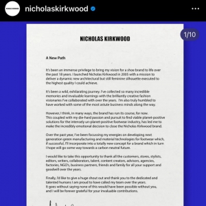 Nicholas Kirkwood关闭同名奢侈鞋履品牌