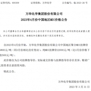 万华化学宣布今年4月份开始中国地区MDI产品降价