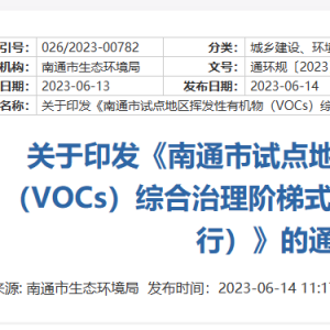 南通：今年企业每减排1吨VOCs，最高奖补8万