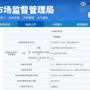 LILY售价千元皮衣不合格被罚款约43.66万元