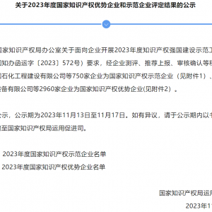 旭川化学被认定为2023年度国家知识产权优势企业