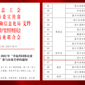 禾欣控股入选省级“幸福共同体领头雁企业”